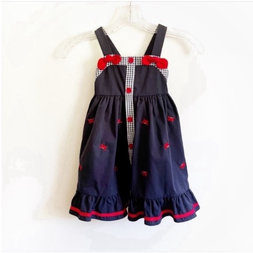 Goodlad girls dress navy red crabs ruffle bows gingham